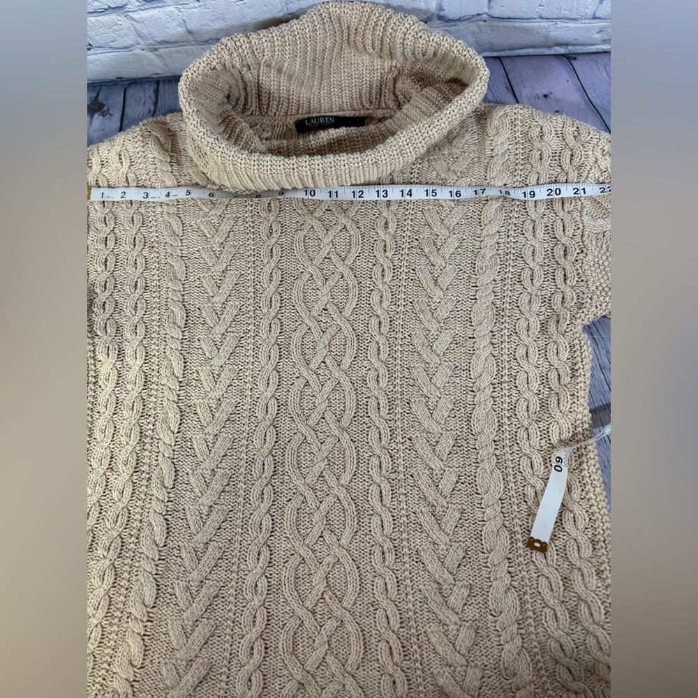 Lauren Ralph Lauren Cream Classic Cable Knit Cottagecore Turtleneck Sweater XL - Picture 11 of 13